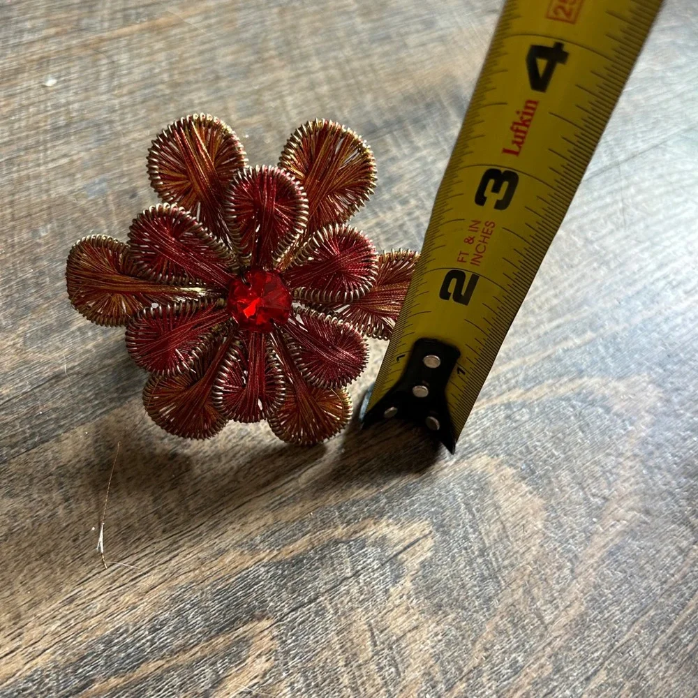 Pier 1 Imports Red Gold Beaded Flower Napkin Rings Set of 8‎ Jeweled Floral Boho
